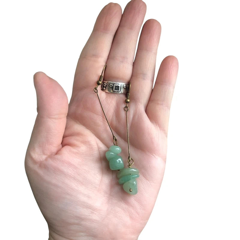 Antique Bronze Long Aventurine Earrings