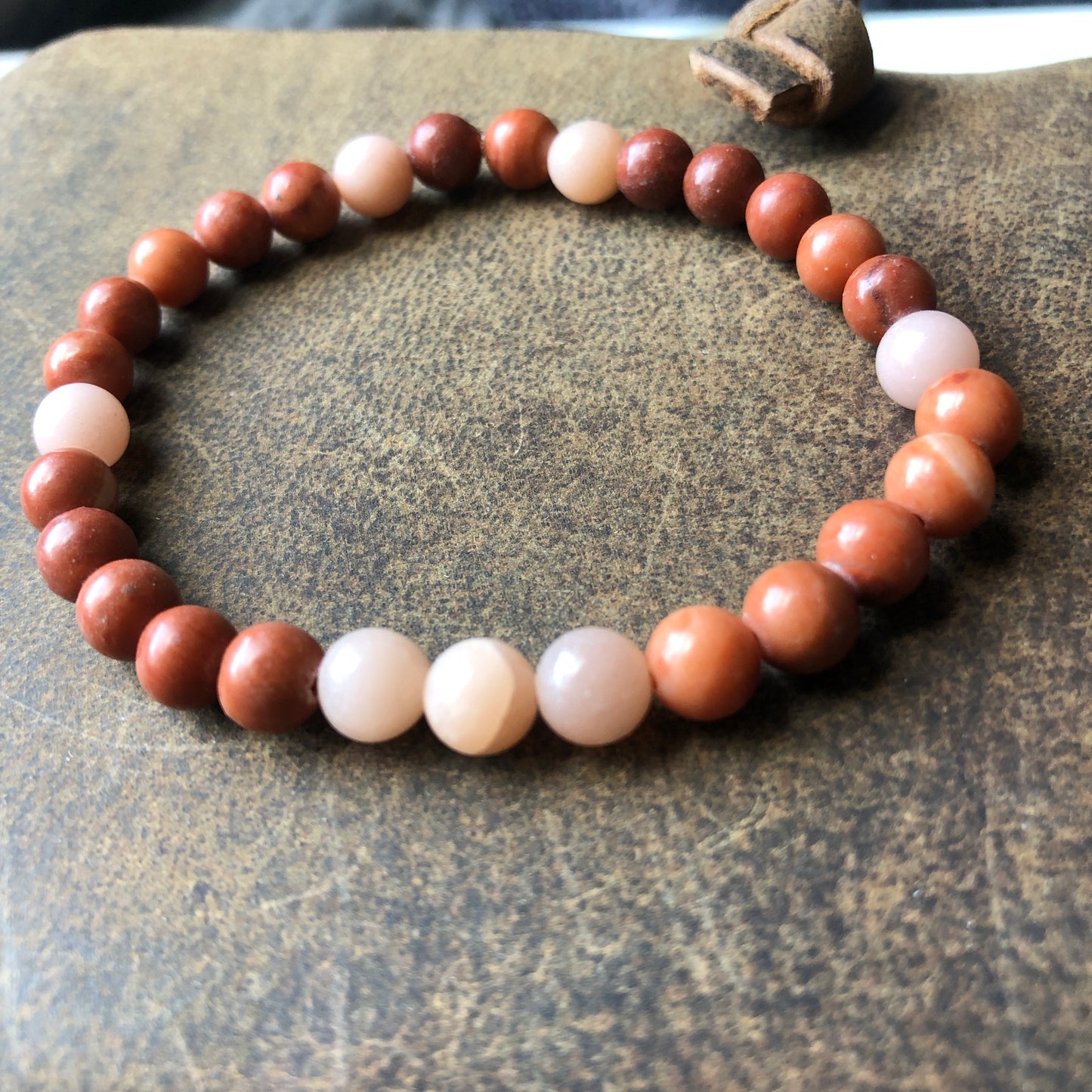Redstone Agate and Pink Opal Beaded Bracelet