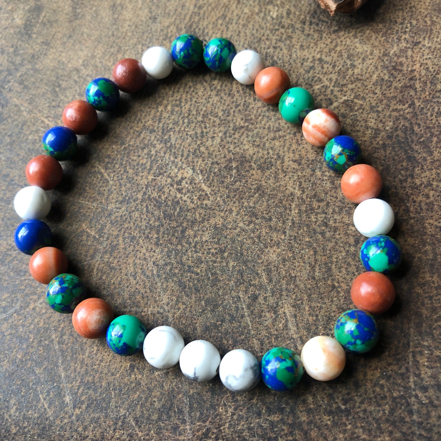 Lapis Lazuli, Red Jasper and Howlite Beaded Bracelet