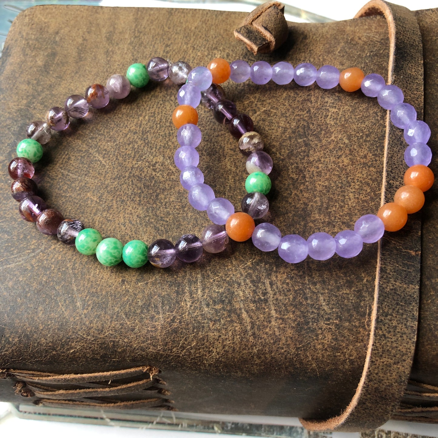 Fluorite and Green Jade Beaded Bracelet