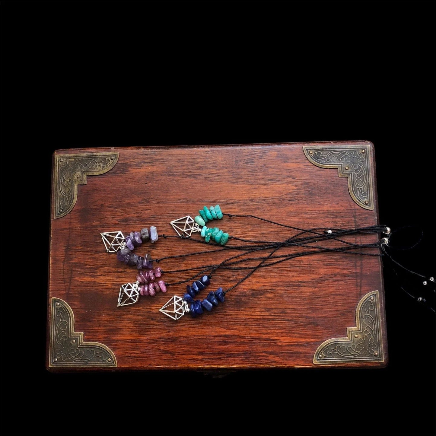 Black Thread Choker Necklace with Amethyst Chips