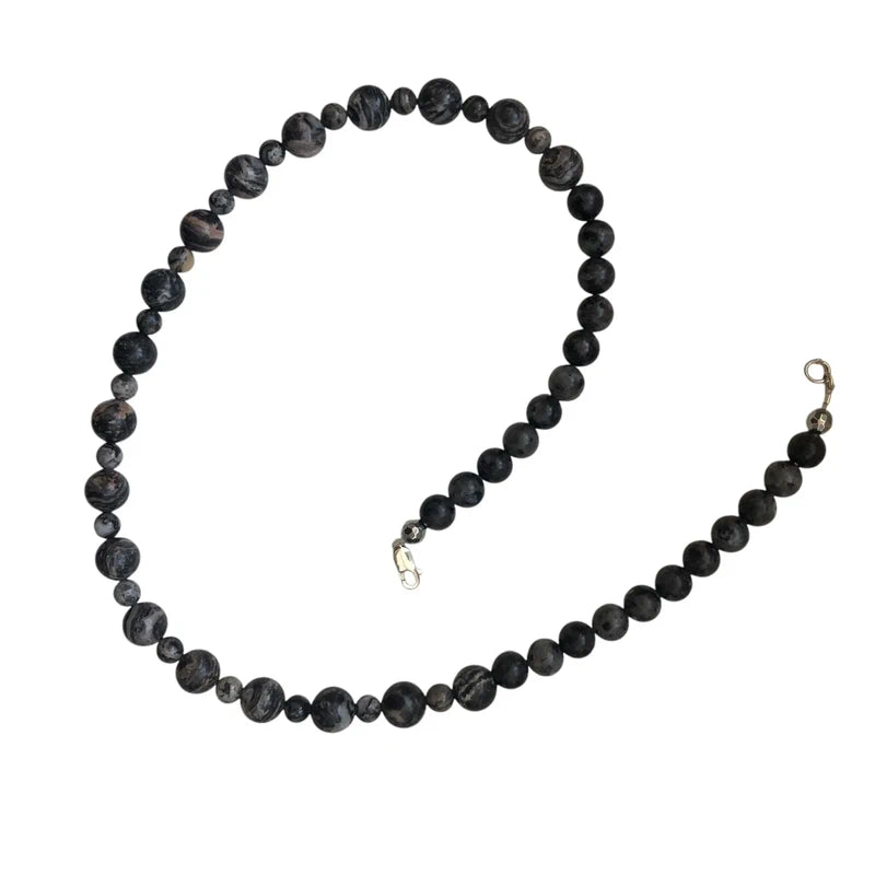 Landscape Jasper and Larvikite Labradorite Beaded Necklace