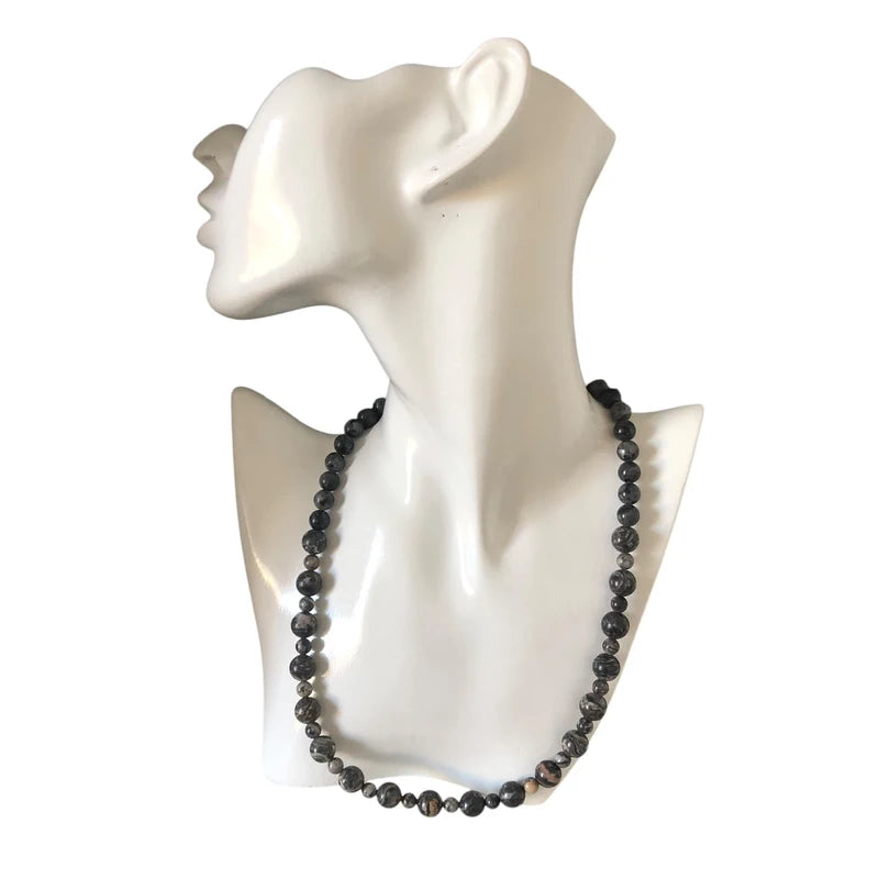 Landscape Jasper and Larvikite Labradorite Beaded Necklace