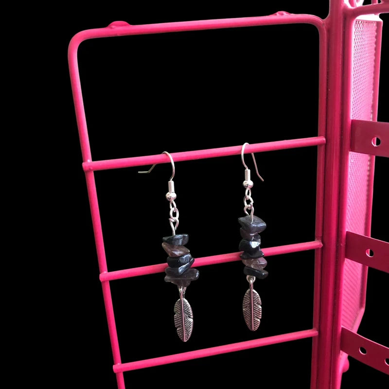 Feathers Obsidian Dangle Earrings