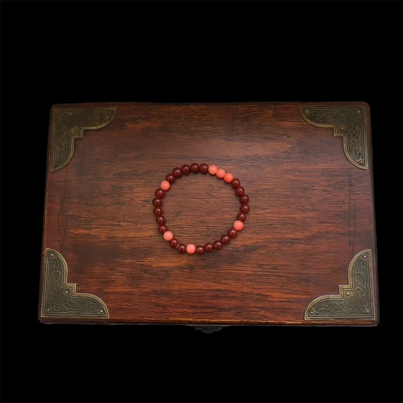 Orange Jade and Carnelian Beaded Bracelet