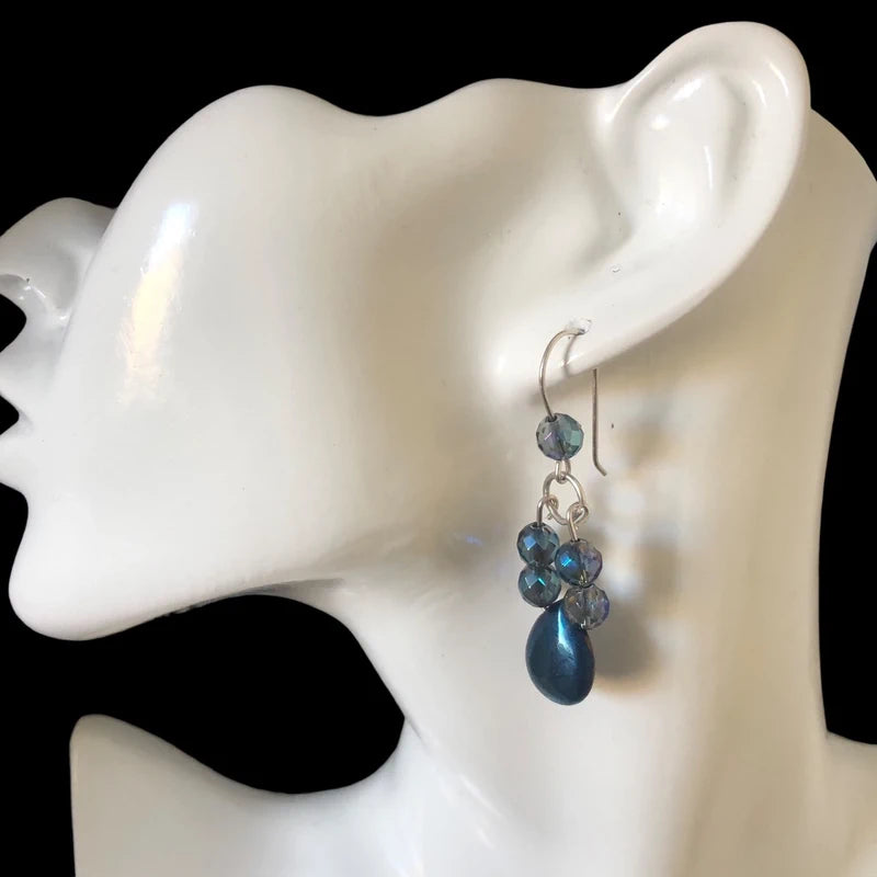 Blue Quartz and Hematite 925 Silver Dangle Earrings