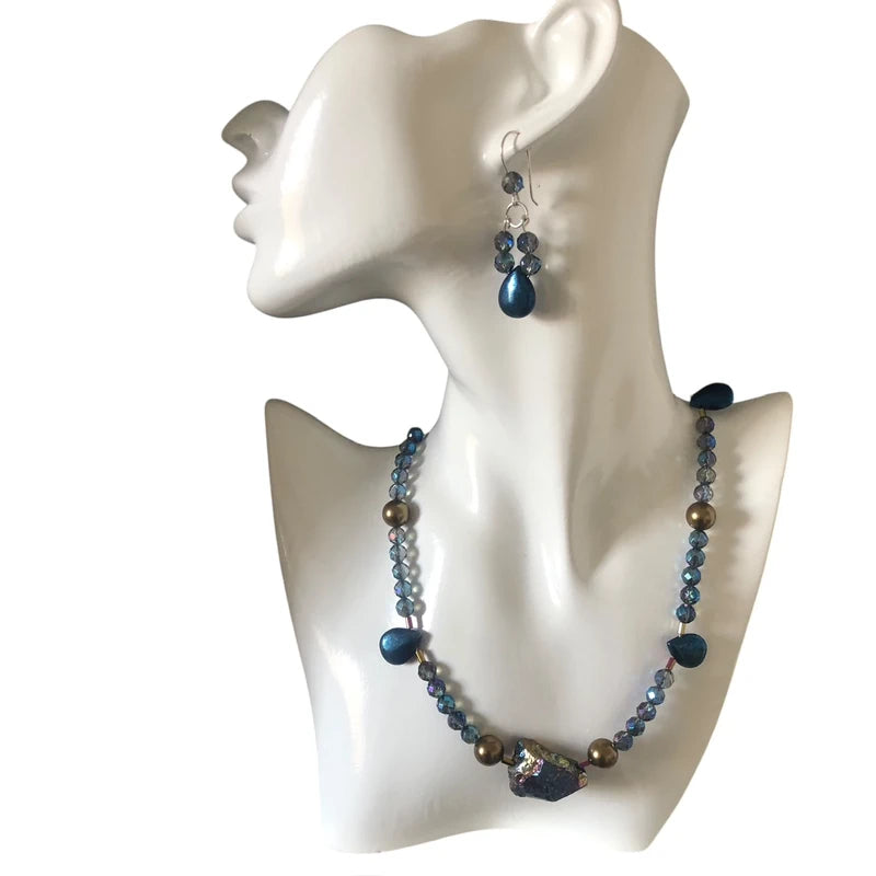 Blue Quartz and Hematite 925 Silver Dangle Earrings