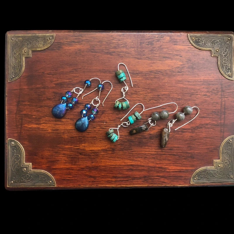 Blue Quartz and Hematite 925 Silver Dangle Earrings
