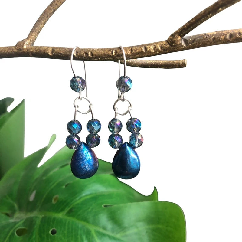 Blue Quartz and Hematite 925 Silver Dangle Earrings