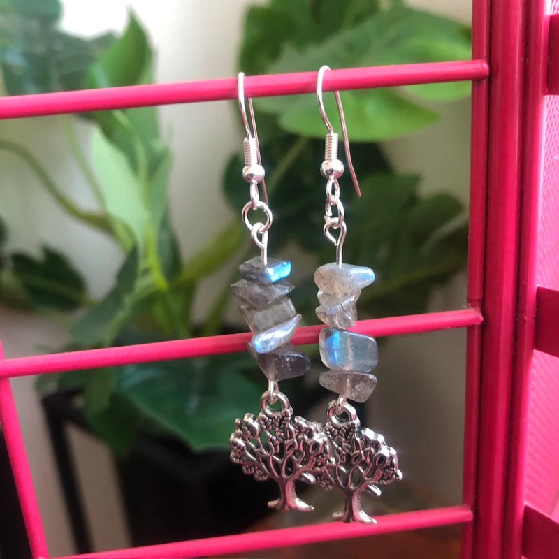Tree of Life Labradorite Dangle Earrings