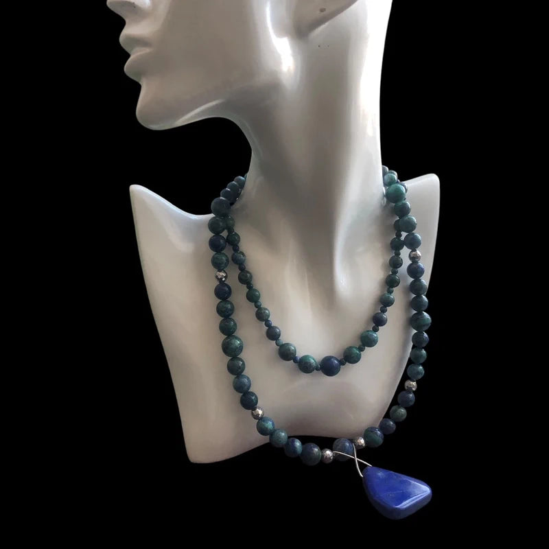 Green and Blue Lapis Lazuli Beaded Choker Necklace