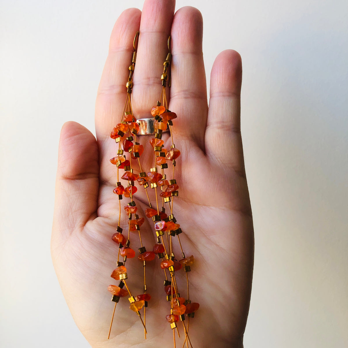 Long Carnelian and Coper Earrings
