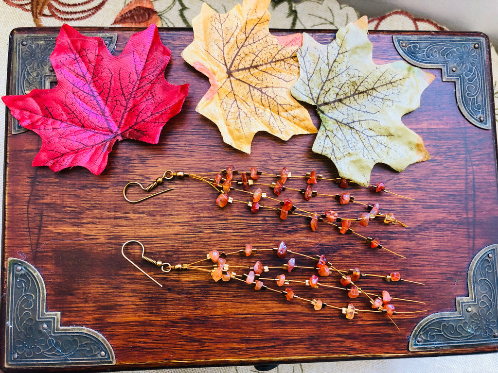 Long Carnelian and Coper Earrings