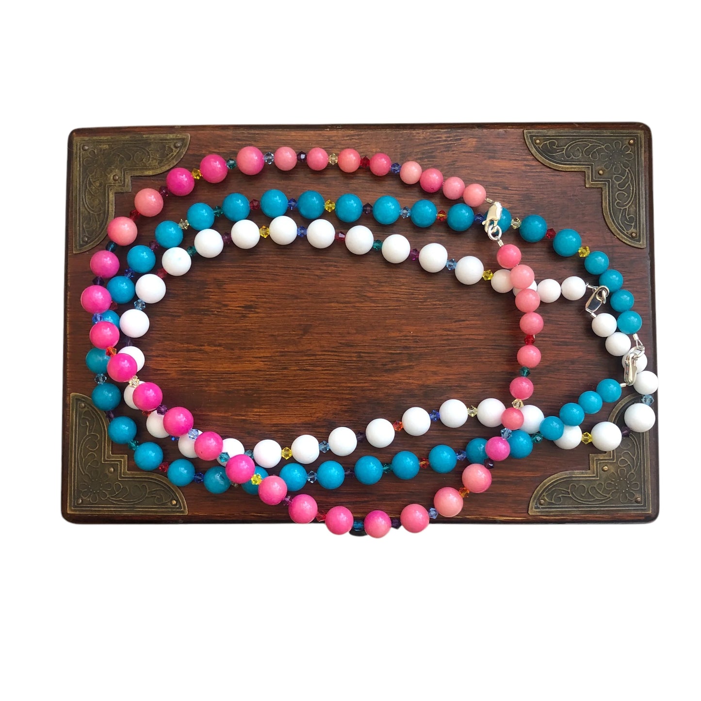 Blue Quartz and Swarovski Crystals Beaded Necklace