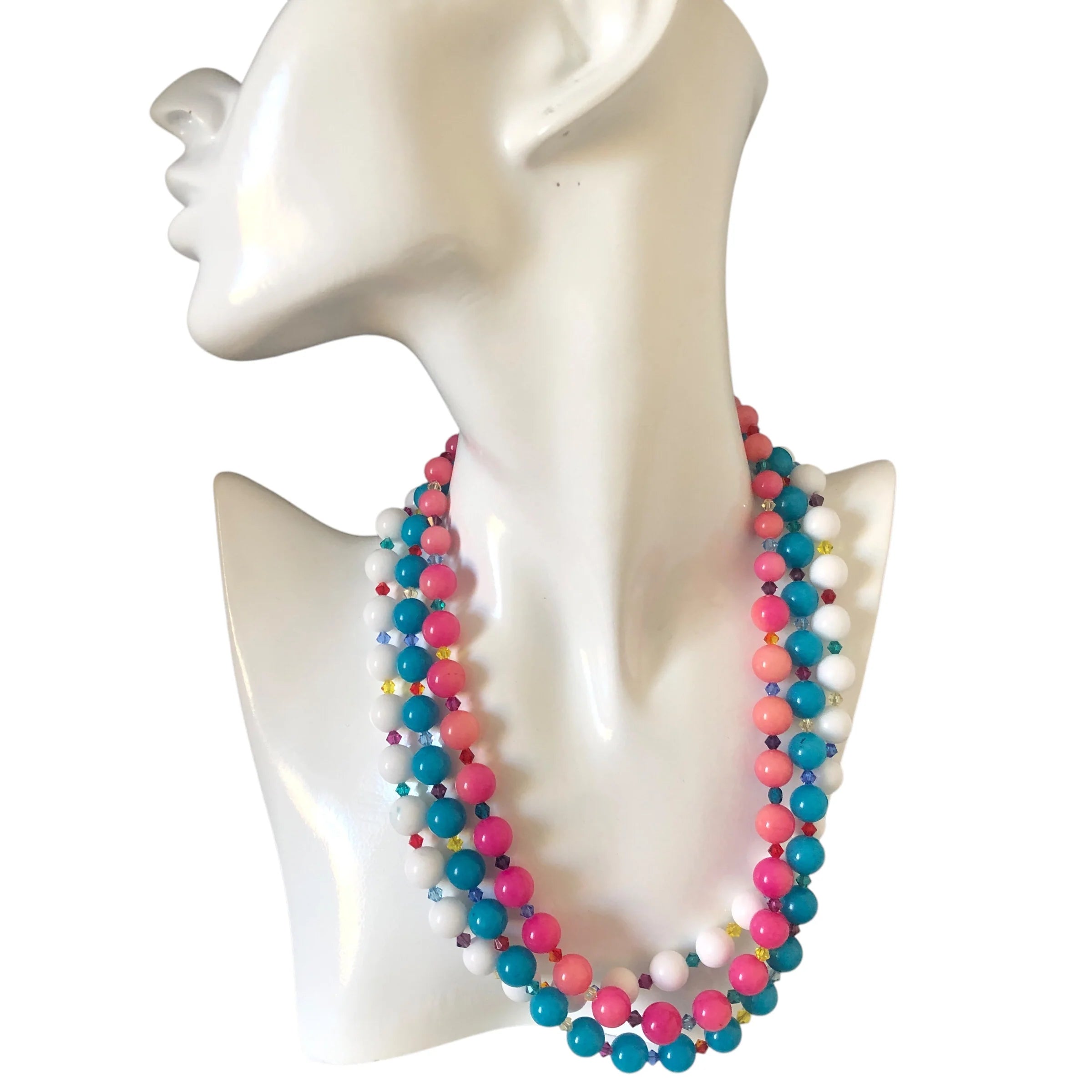 White Quartz and Swarovski Crystals Beaded Necklace