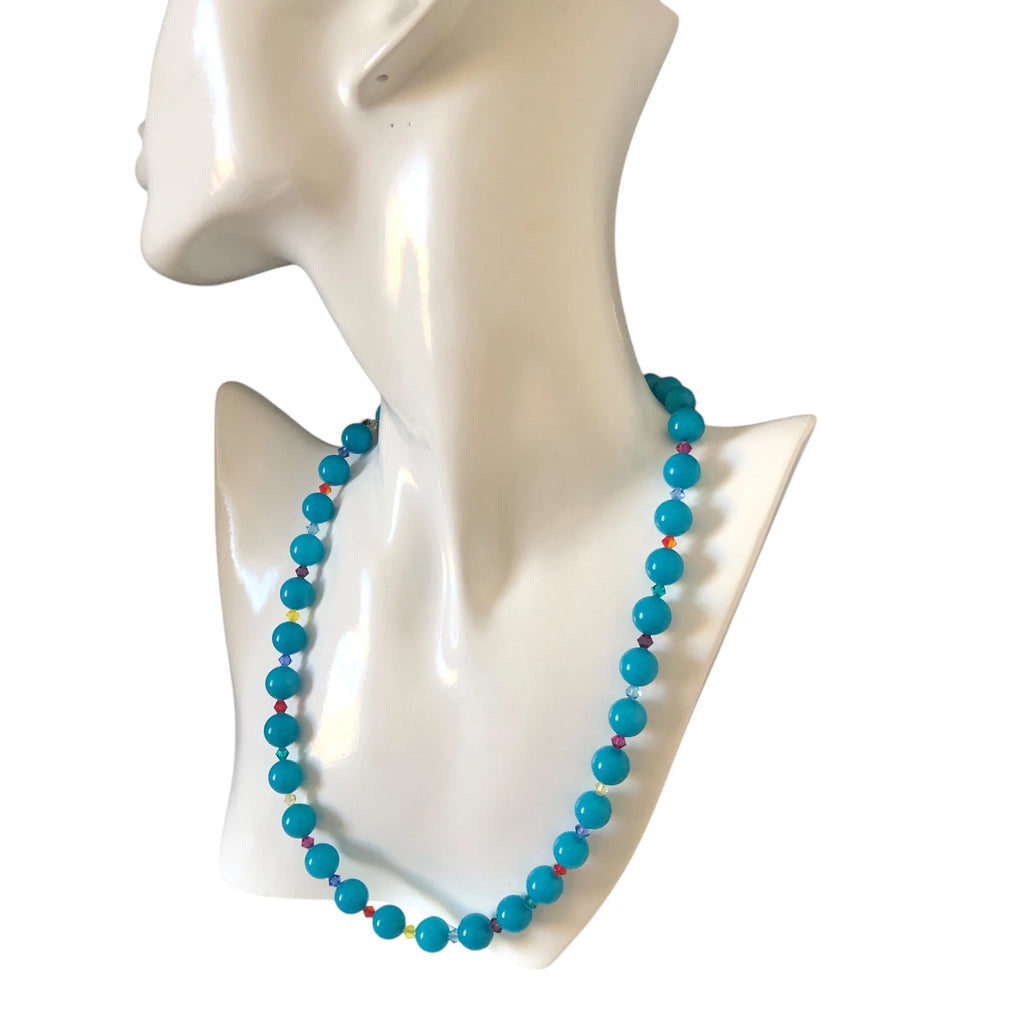Blue Quartz and Swarovski Crystals Beaded Necklace