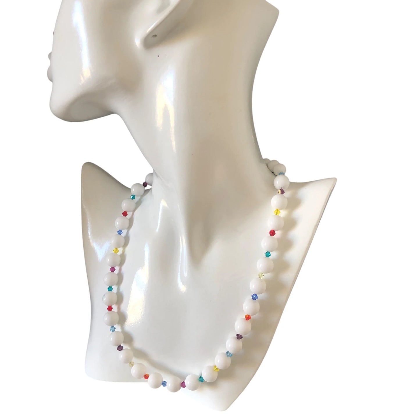 White Quartz and Swarovski Crystals Beaded Necklace