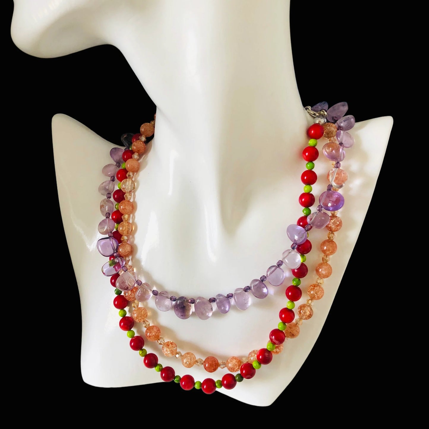 Crackle Quartz and Czech Crystal Beaded Necklace