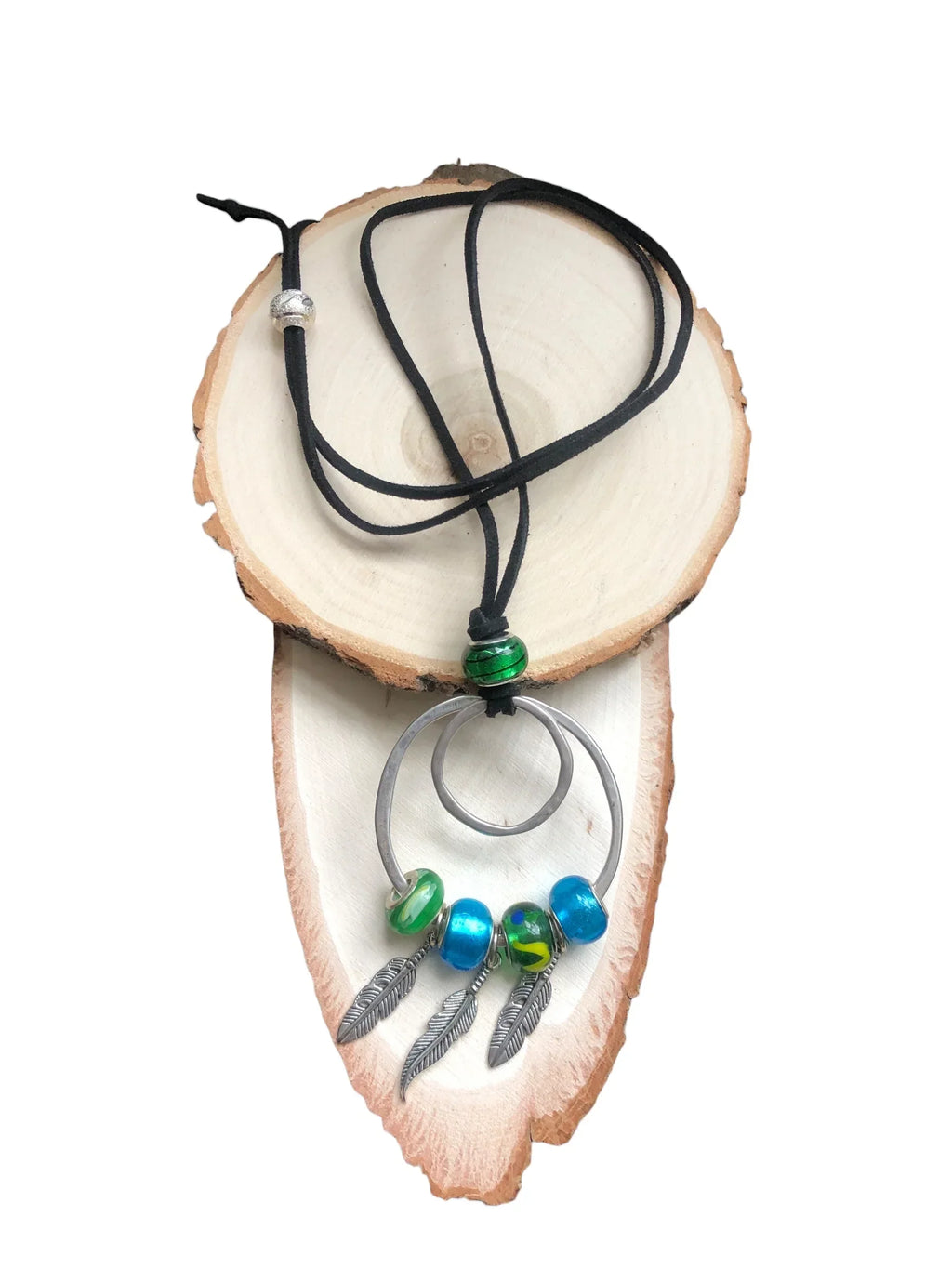 Pendant Necklaces with Blue and Green Glass Charms
