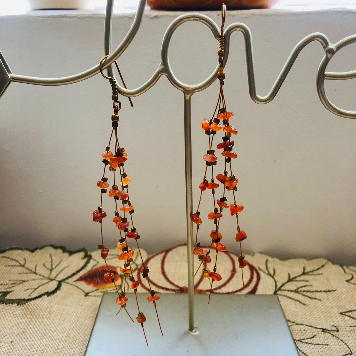 Long Carnelian and Coper Earrings