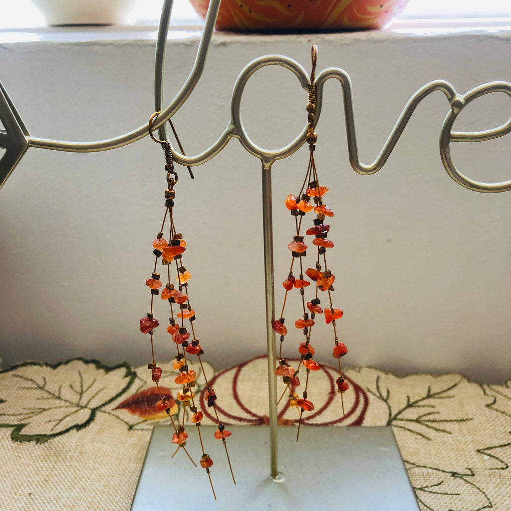 Long Carnelian and Coper Earrings