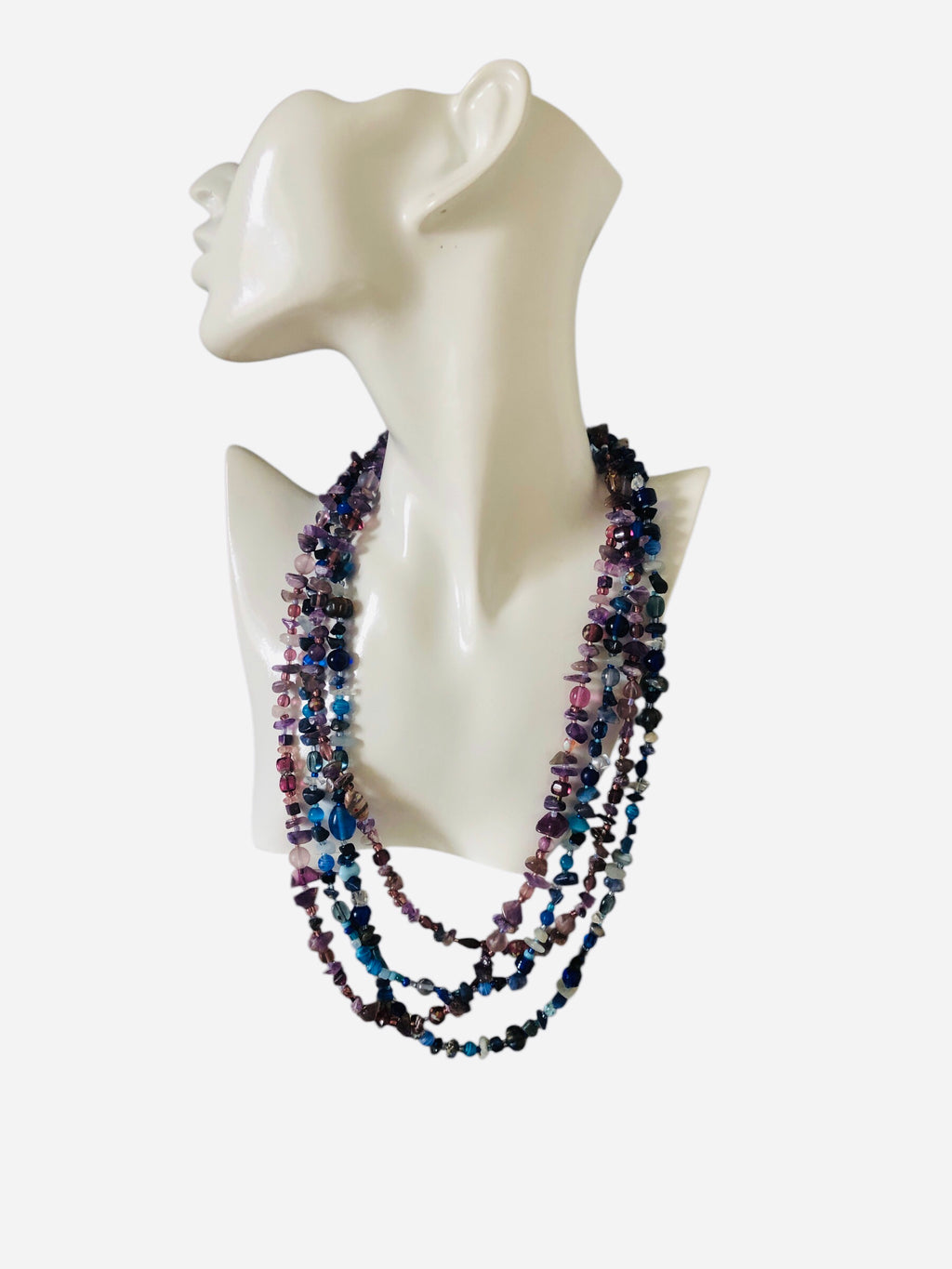 Purple Stones and Glass Beaded Long Necklace