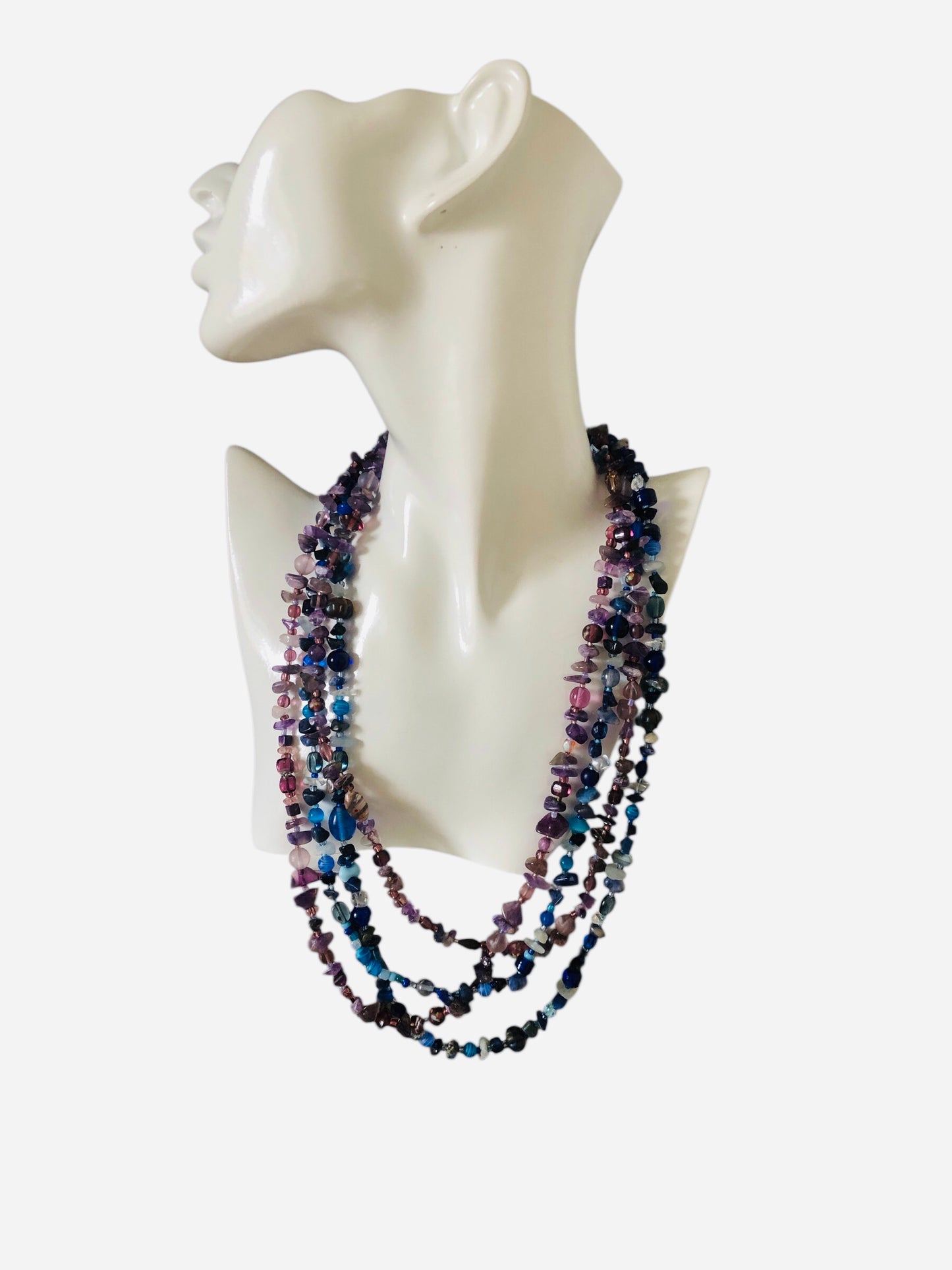 Purple Stones and Glass Beaded Long Necklace