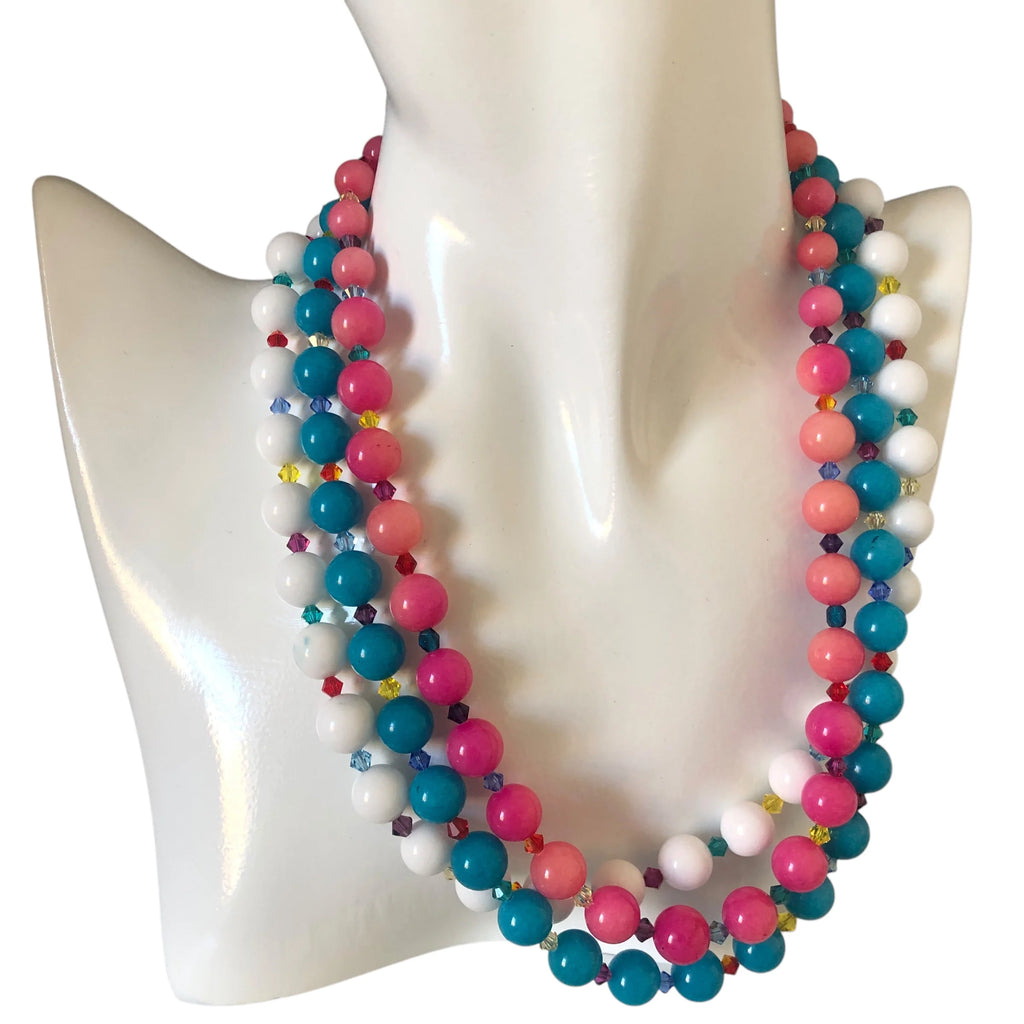 Blue Quartz and Swarovski Crystals Beaded Necklace