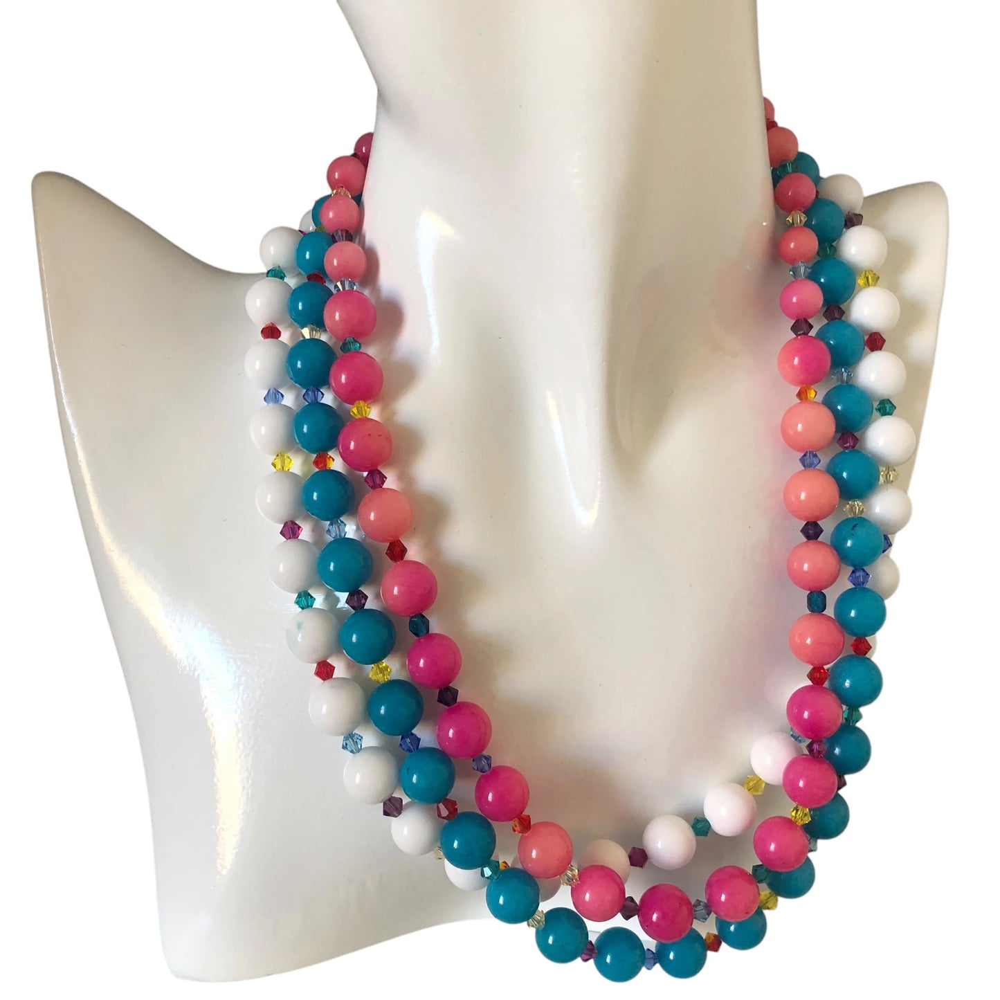 White Quartz and Swarovski Crystals Beaded Necklace