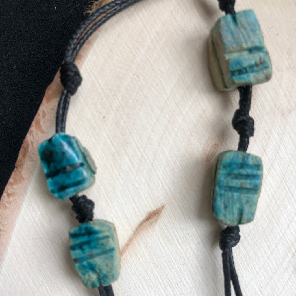 Blue Agate and Egyptian Beads Pendant Necklace