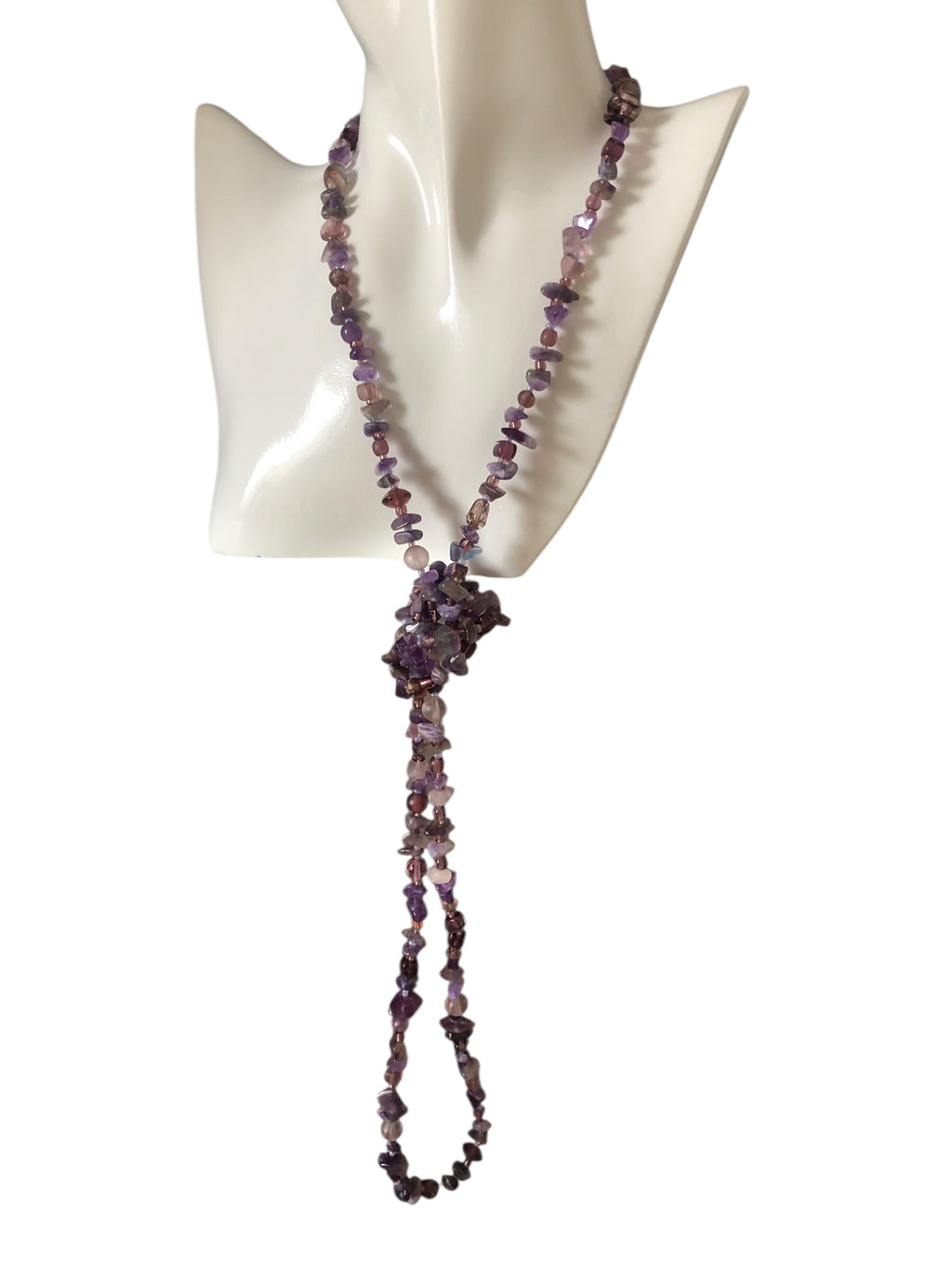 Purple Stones and Glass Beaded Long Necklace