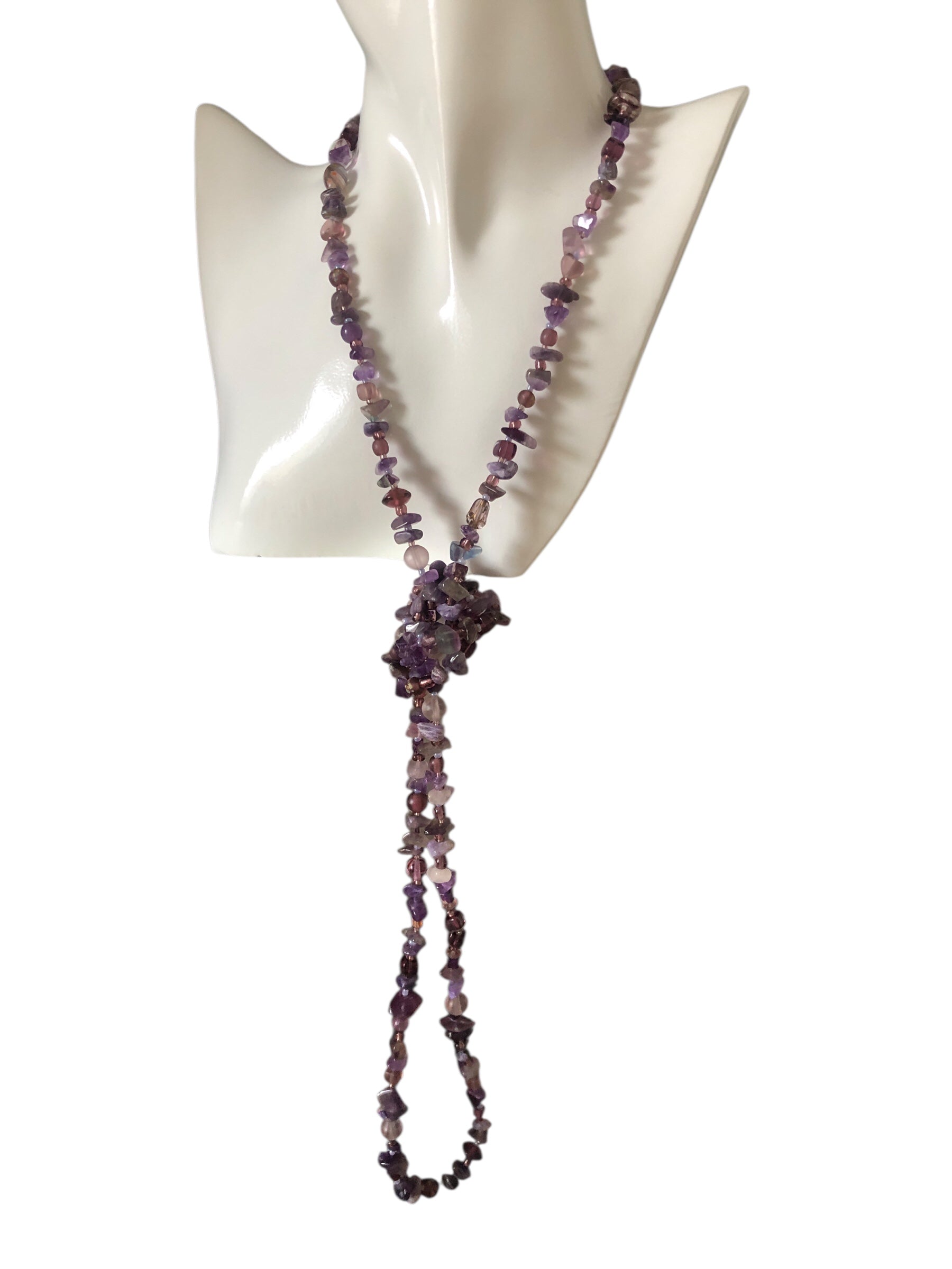 Purple Stones and Glass Beaded Long Necklace