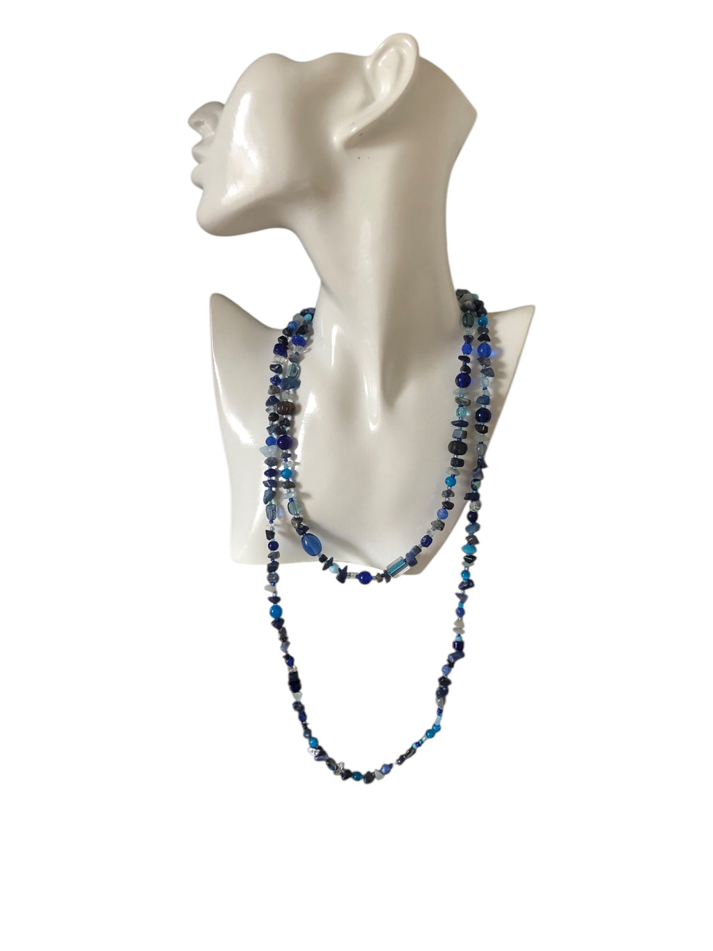 Blue Stones and Glass Beaded Long Necklace