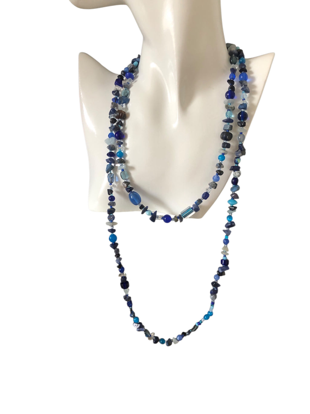 Blue Stones and Glass Beaded Long Necklace