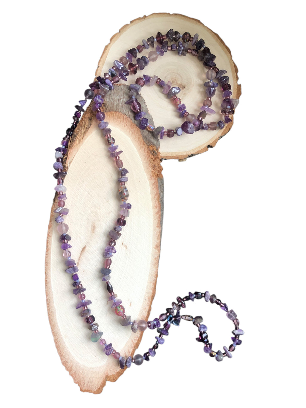 Purple Stones and Glass Beaded Long Necklace