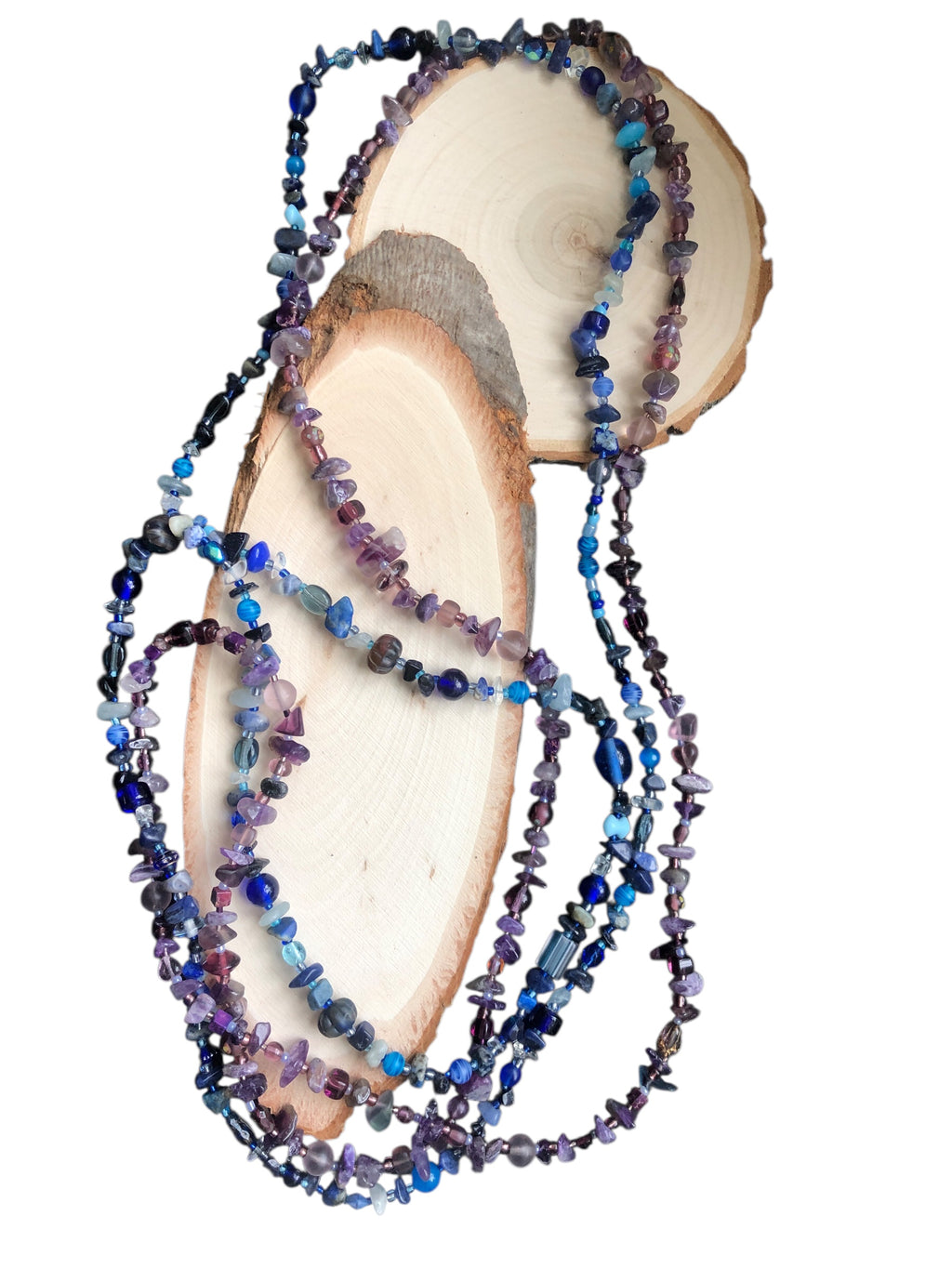 Purple Stones and Glass Beaded Long Necklace