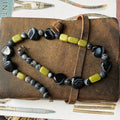 Olive Jade, Black Striped and Frost Cracked Agates Beaded Necklace