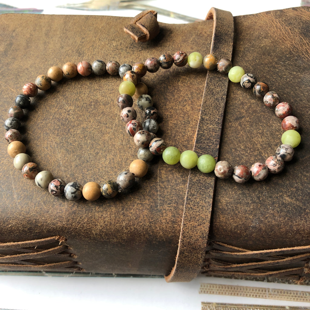 Green Agate and Leopard Skin Jasper Beaded Bracelet
