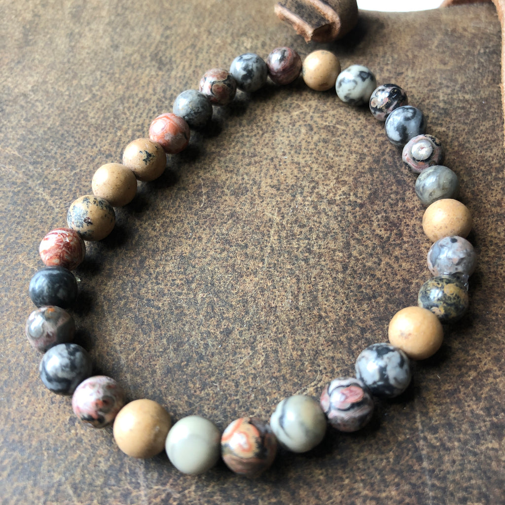 Leopard Skin & Dandelion Jasper Beaded Bracelet