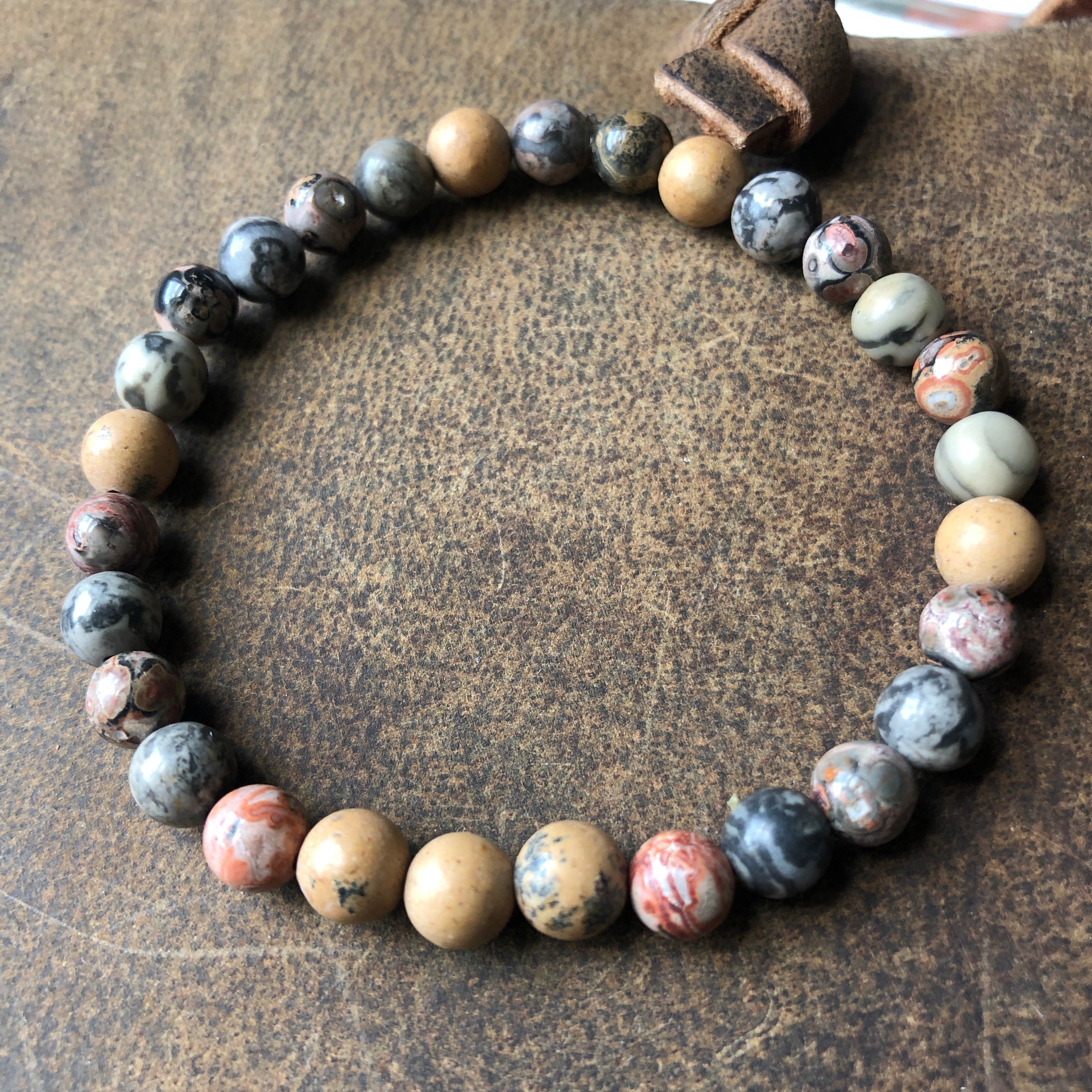 Leopard Skin & Dandelion Jasper Beaded Bracelet