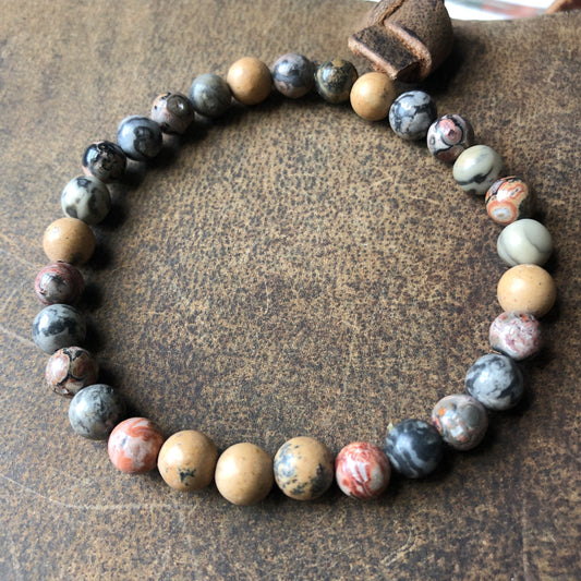 Leopard Skin & Dandelion Jasper Beaded Bracelet