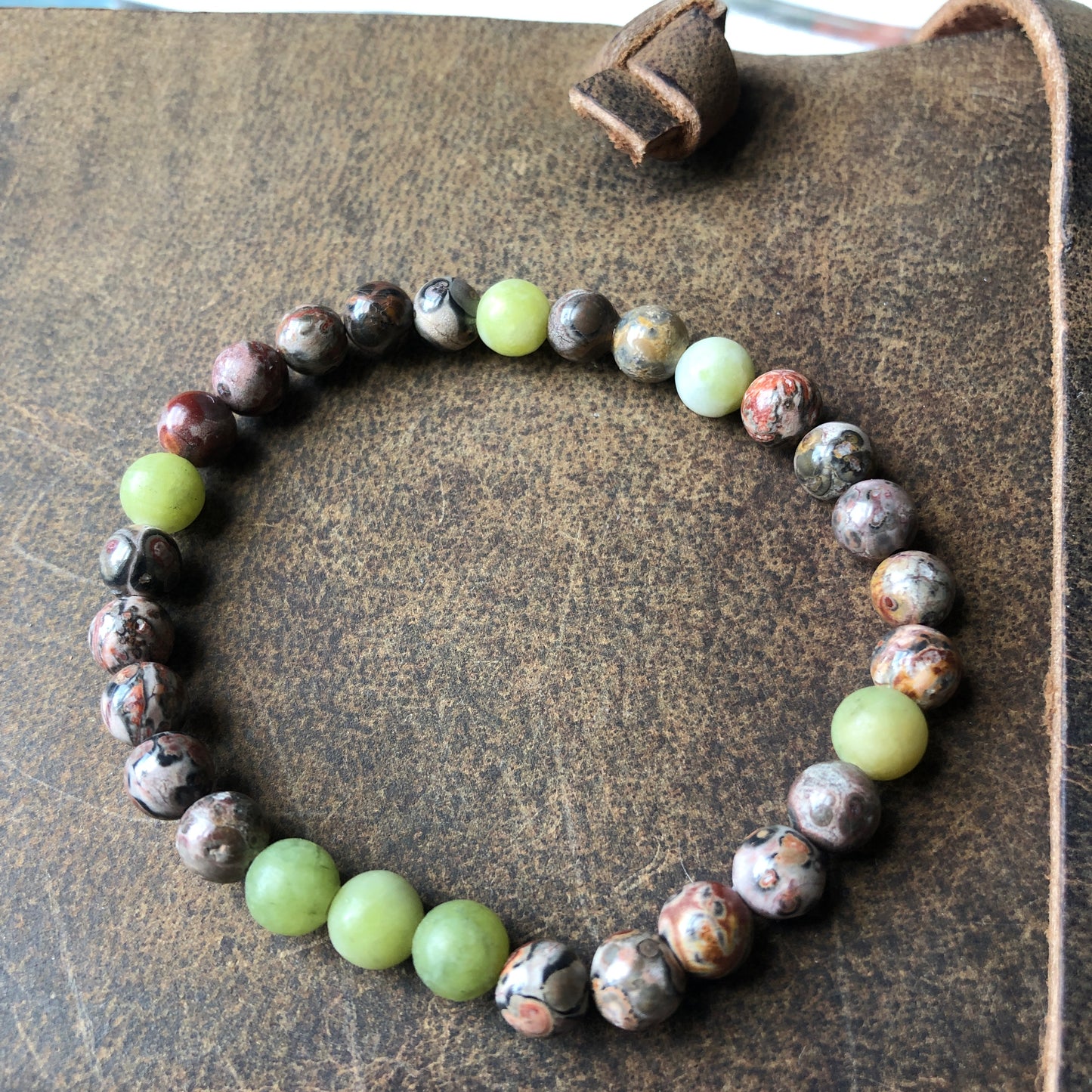 Green Agate and Leopard Skin Jasper Beaded Bracelet