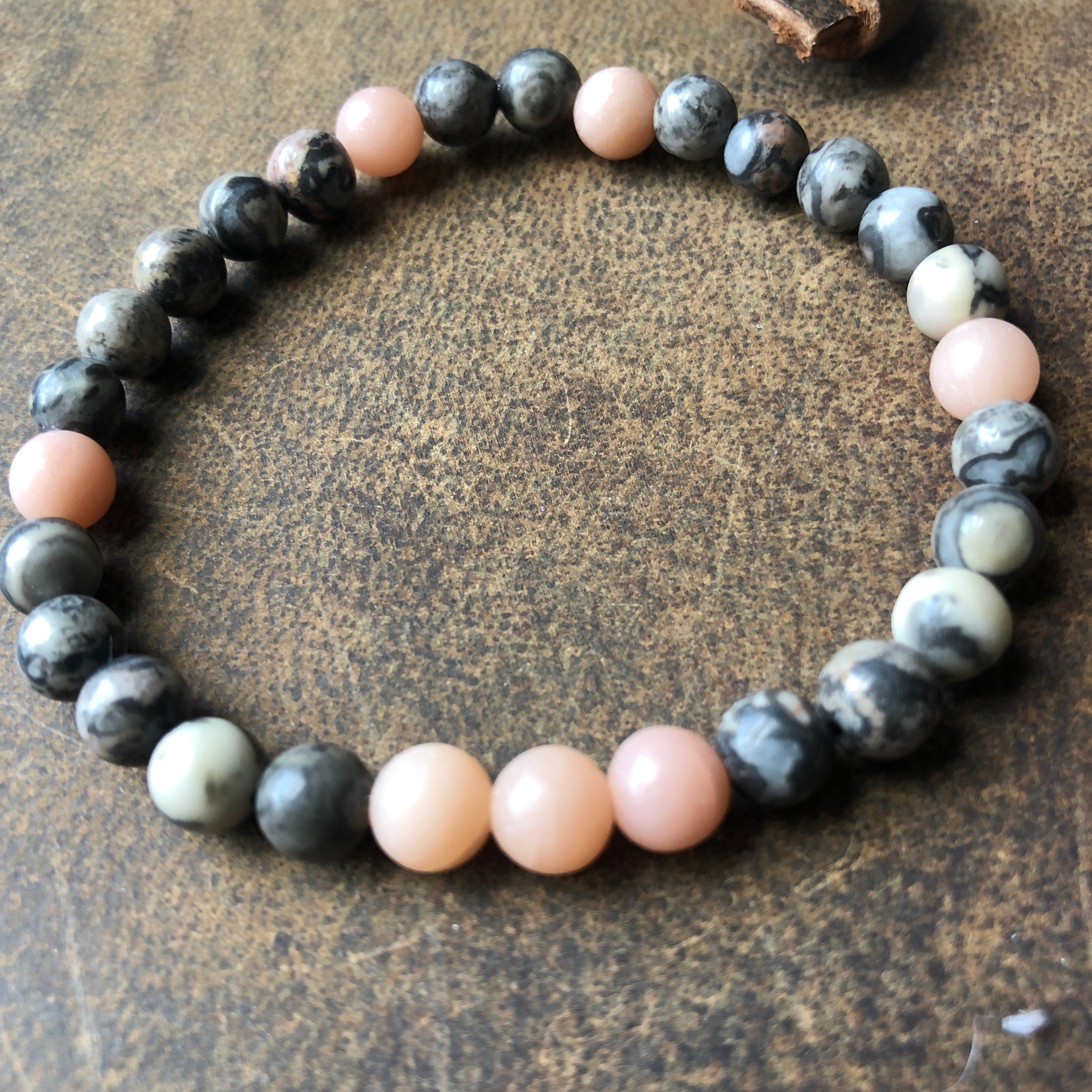 Pink Opal and Picasso Jasper Beaded Bracelet