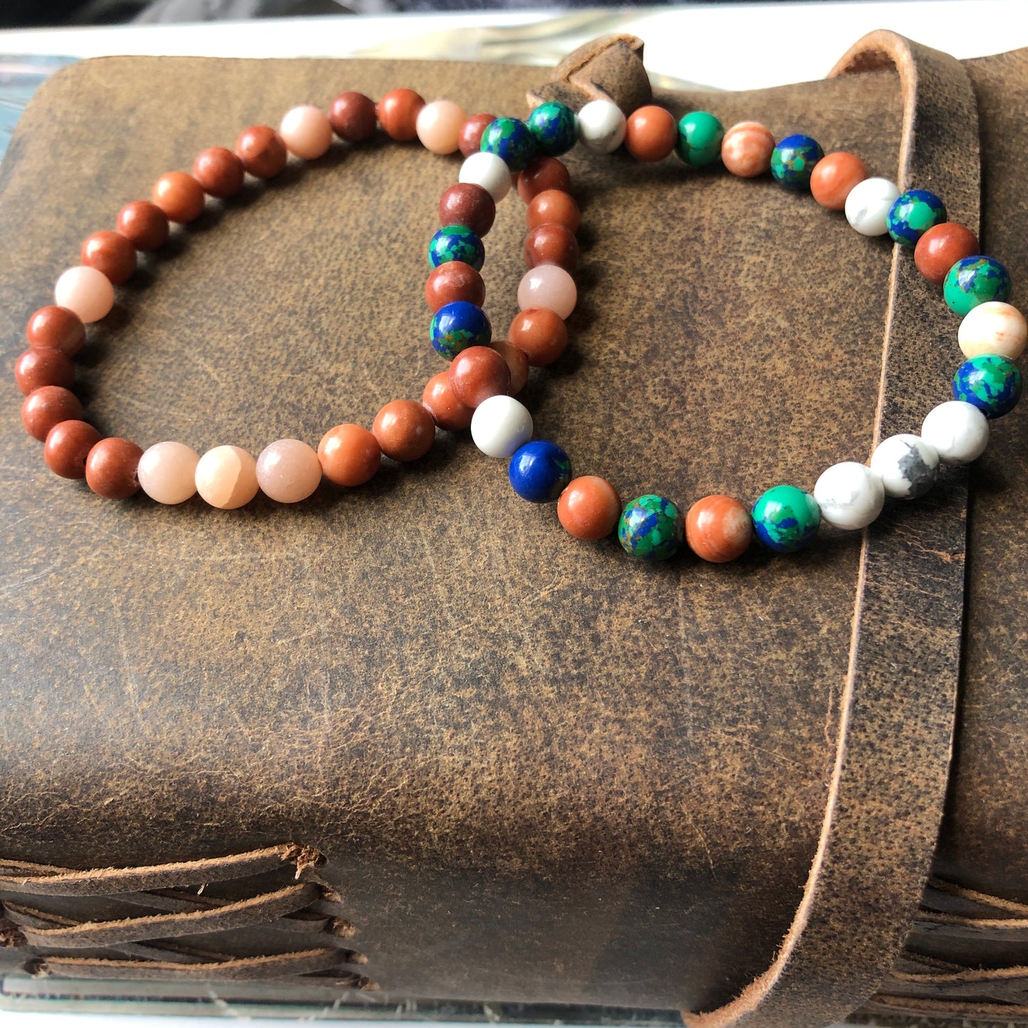 Redstone Agate and Pink Opal Beaded Bracelet