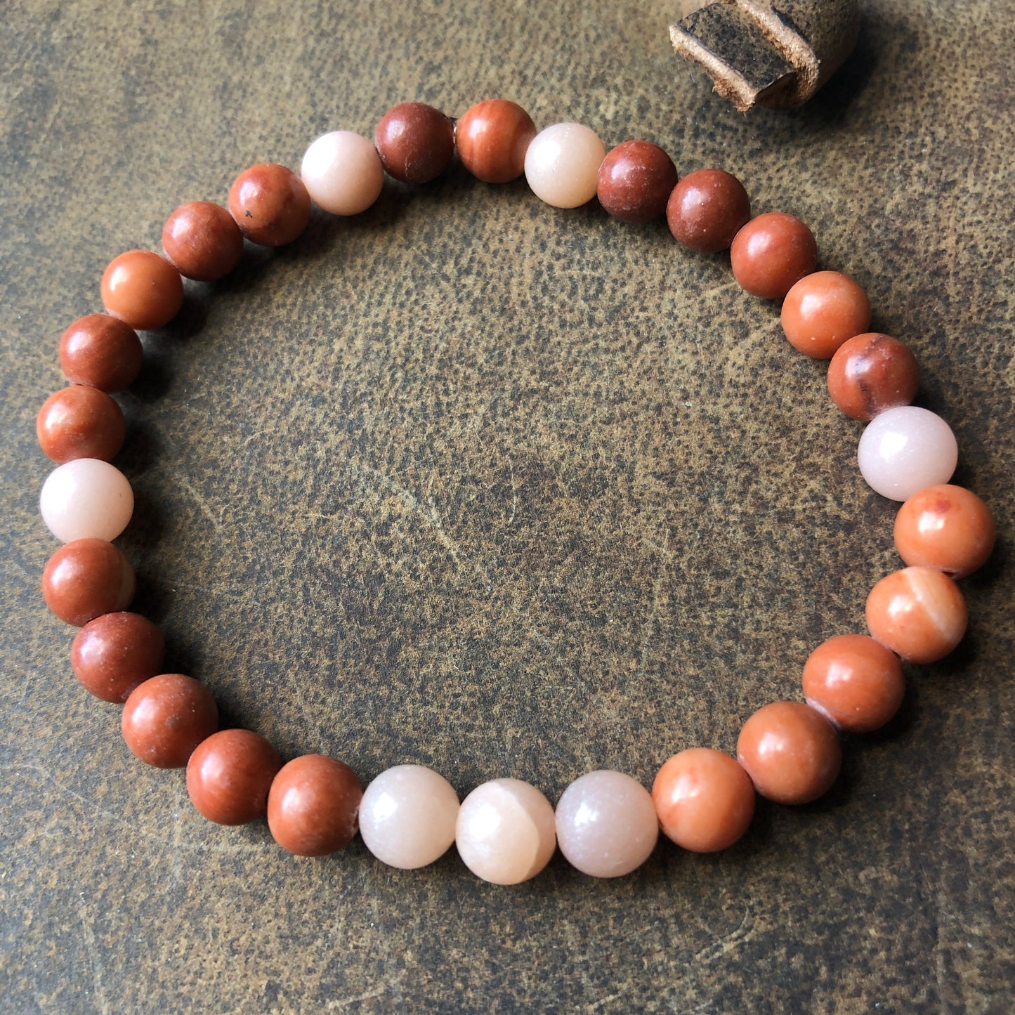 Redstone Agate and Pink Opal Beaded Bracelet