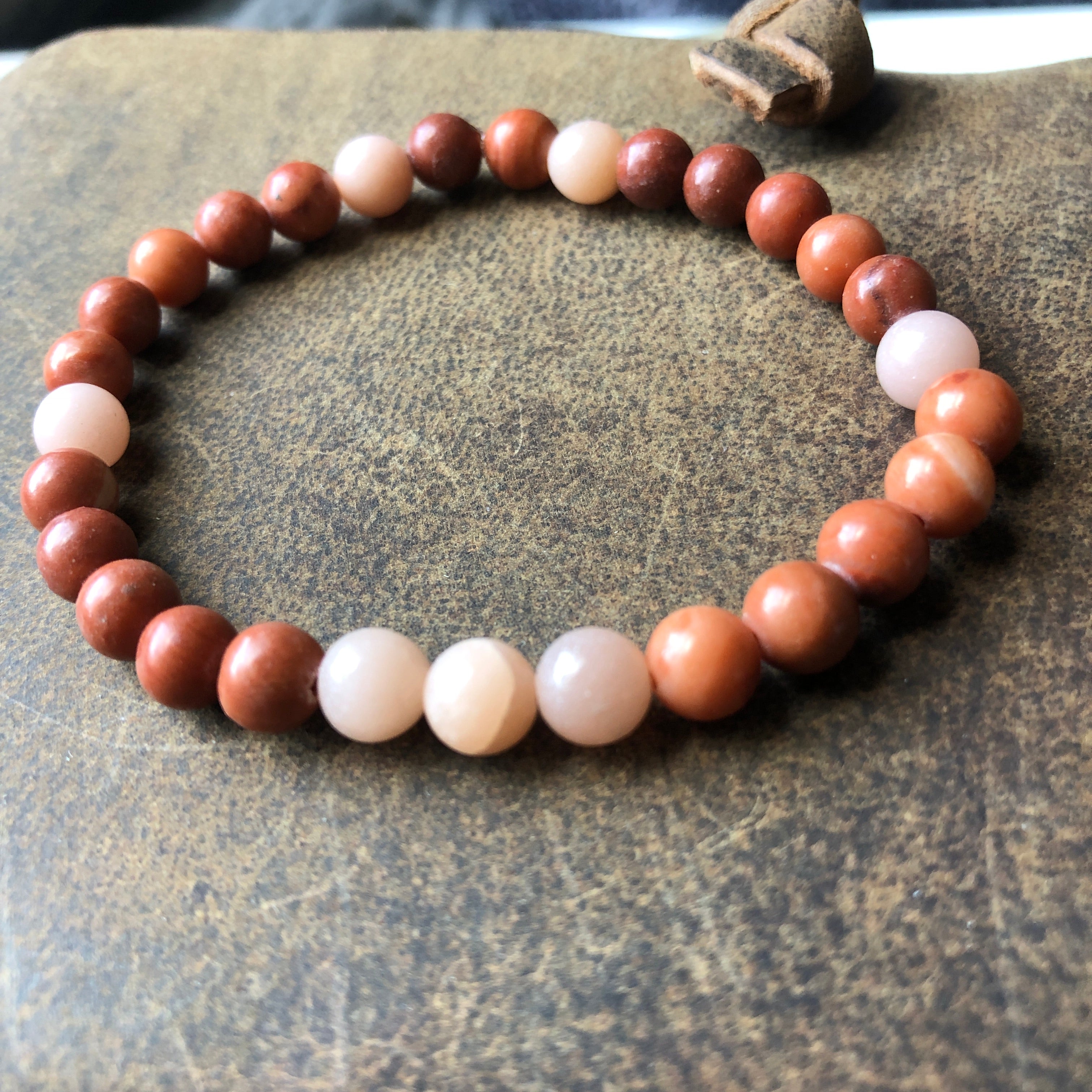 Redstone Agate and Pink Opal Beaded Bracelet