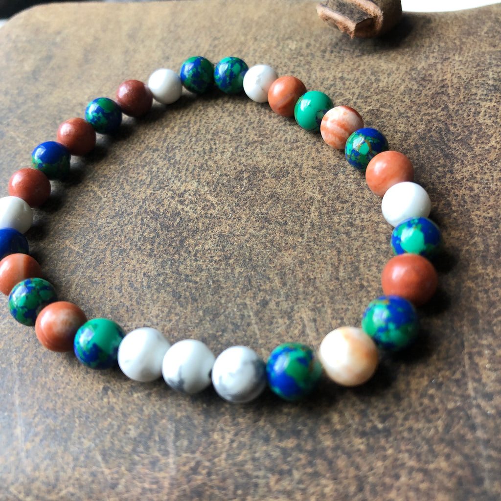 Lapis Lazuli, Red Jasper and Howlite Beaded Bracelet