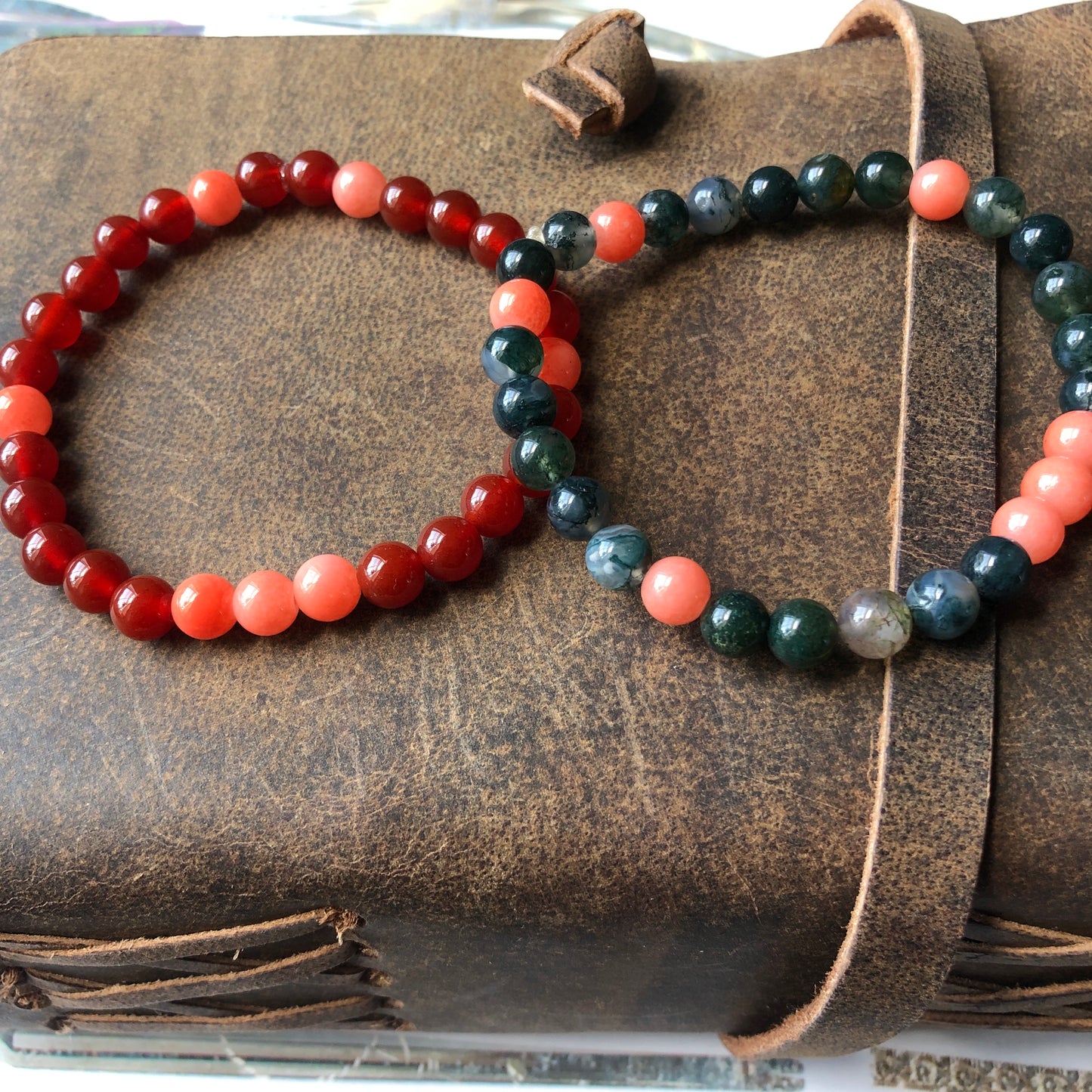 Orange Jade and Carnelian Beaded Bracelet