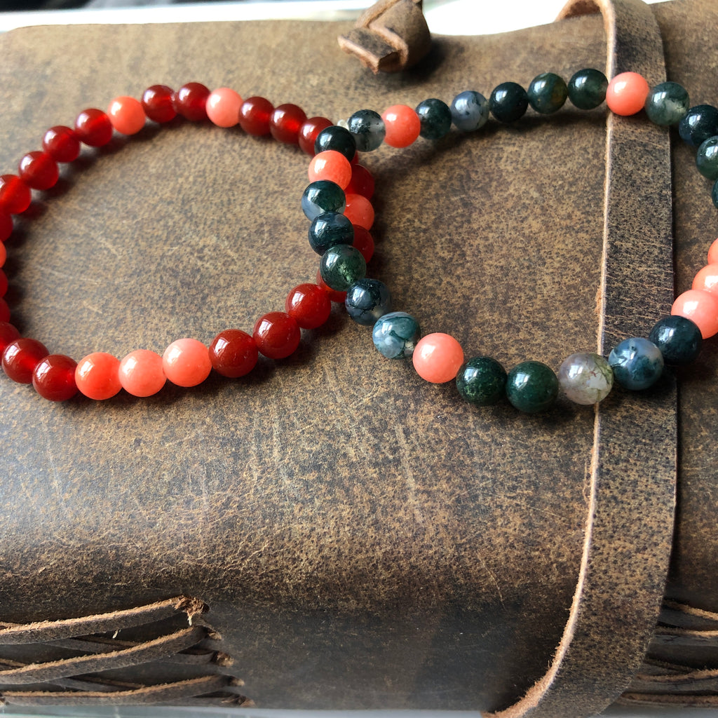 Orange Jade and Carnelian Beaded Bracelet