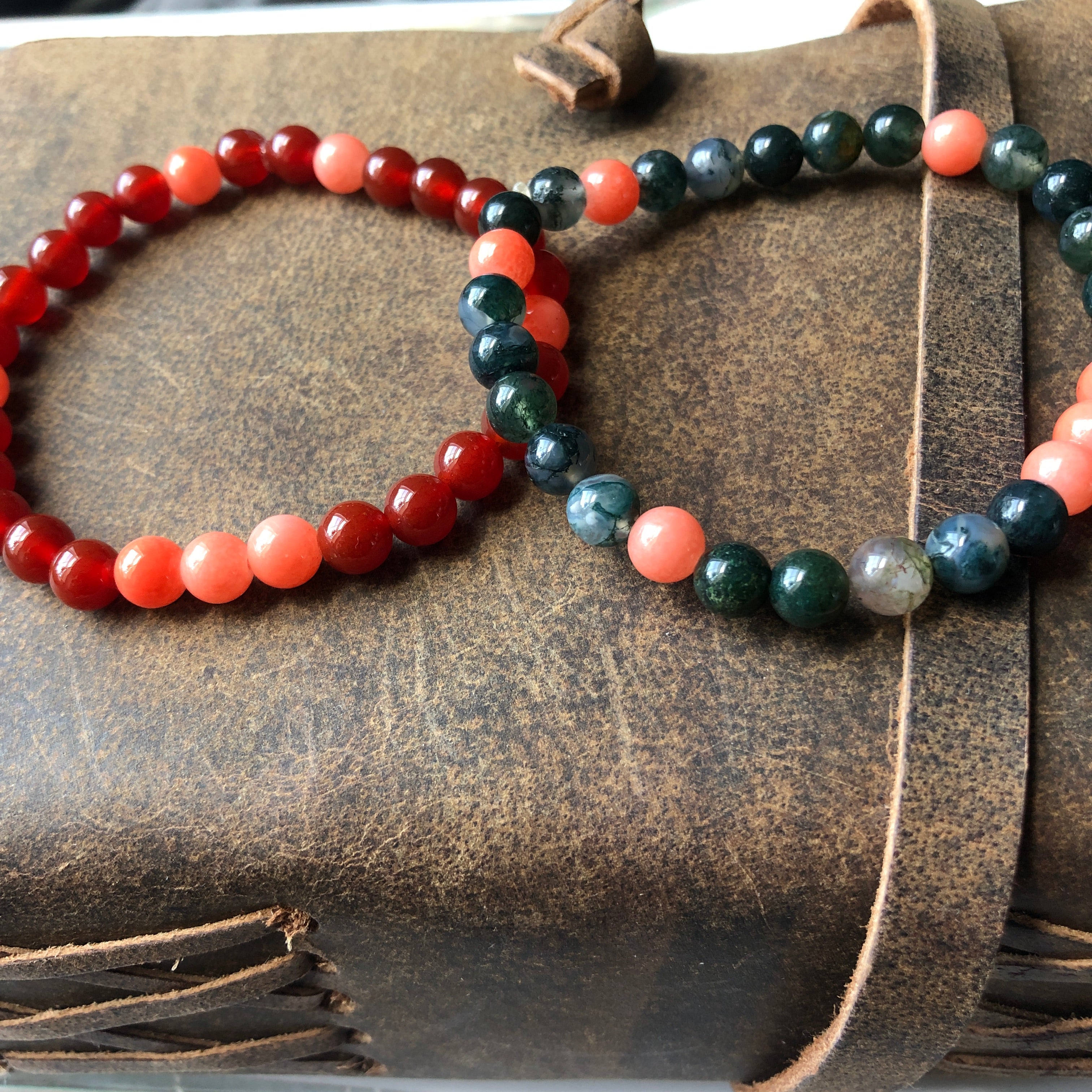 Orange Jade and Carnelian Beaded Bracelet